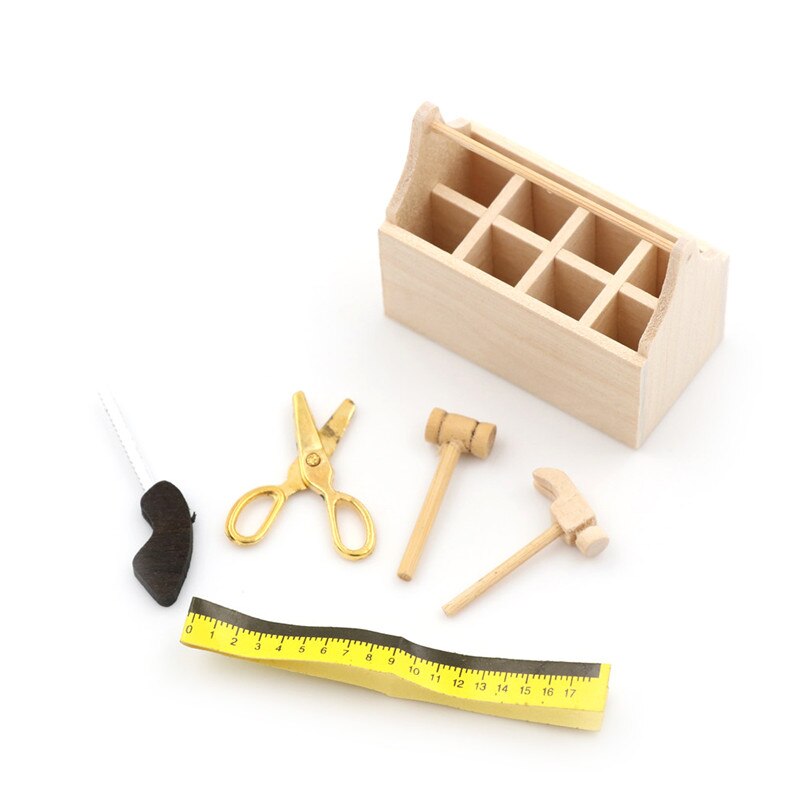 Toolbox Met Metalen Gereedschap Set 1/12 Poppenhuis Miniatuur Reparatie Kits Decoratie Voor Poppenhuis Accessoires Meubels Speelgoed