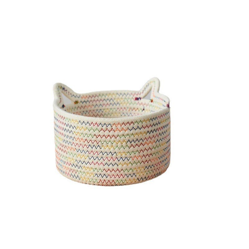 Box Fabric Office Storage Basket Decorative Accessories Cat Ear Desktop Hand-woven Cotton Rope Key Sundries Snack Basket