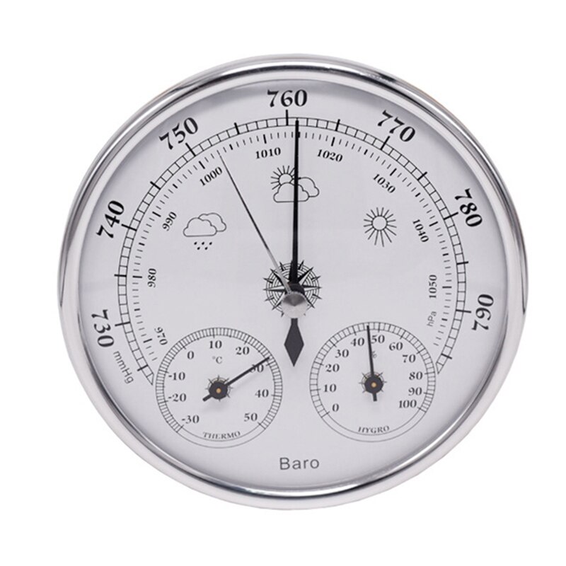 Barometer Thermometer Hygrometer 3 in 1 Temperature Humidity Gauge Indicator Wall Hanging Weather Station: silver