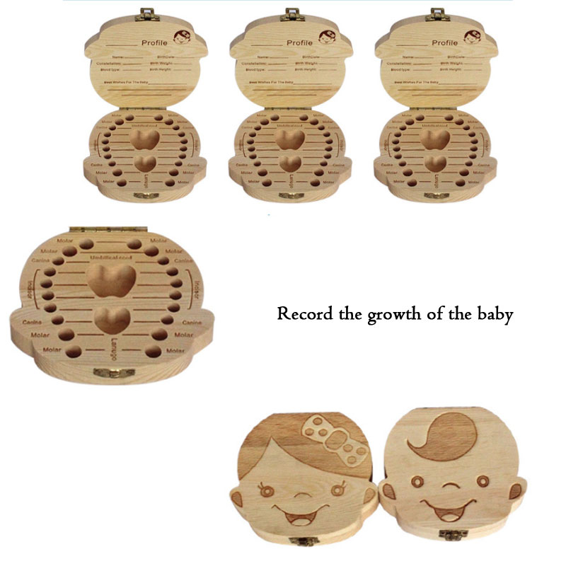 Englisch/Spanisch/Französisch/Russisch/Italienisch Kreative Baby Zahn Kasten Baby Nabelschnur Und Baby Haar Lagerung Kasten Holz Lagerung Kasten