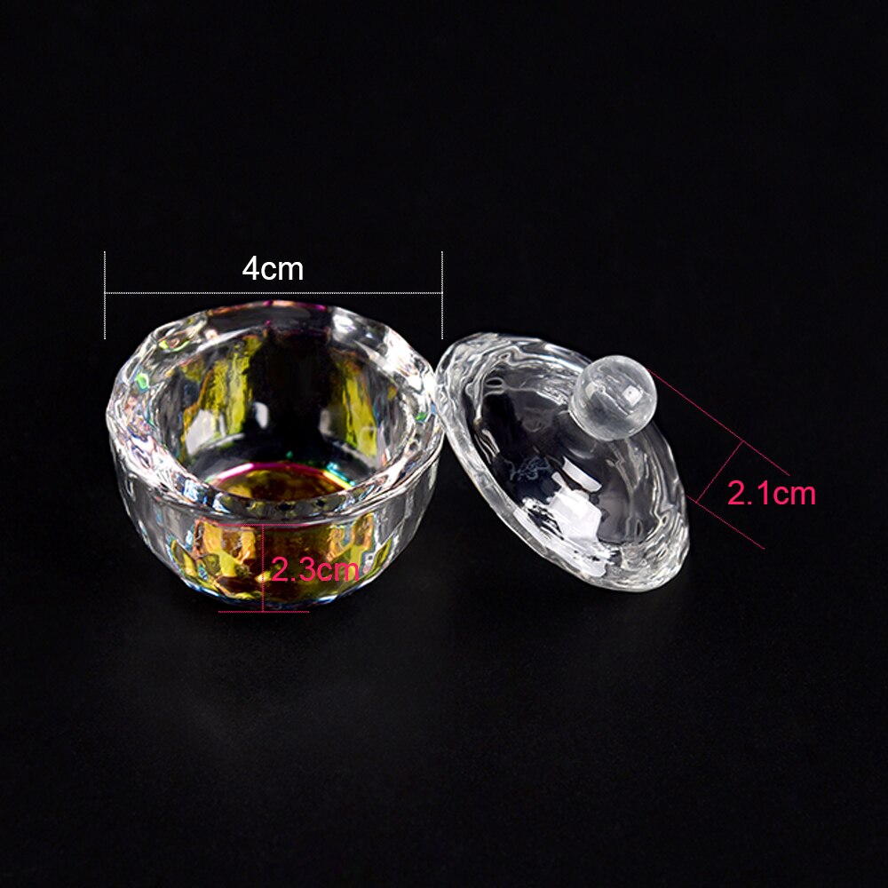 1Pc Nail Art Acrylic Liquid Powder Dappen Dish Bowl Glass Crystal Cup Heart Glassware with Lid for Nail Art Manicure Care Tools: 1pc Round