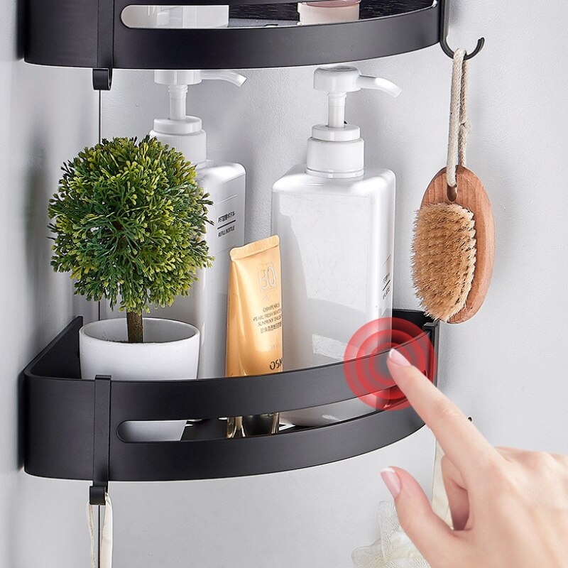 Badeværelse hylder bruser hylde bad hjørne shampoo opbevaring rack vægmonteret aluminium badeværelse kurv holder køkken tilbehør