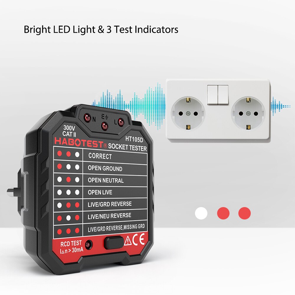 HABOTEST HT105D Advanced RCD Electric Socket Tester Circuit Line detector &amp; Wall Plug Breaker for Finder Electric Leakage Test