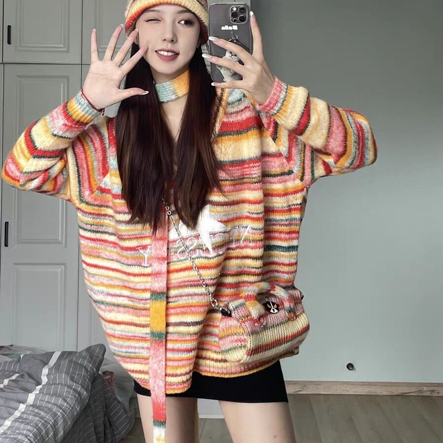 Gradient Rainbow Wool Thread Medium Coarse Wool Ball Handwoven Scarf DIY Crochet Soft Knitted Sweater Thread Knitting Yarn