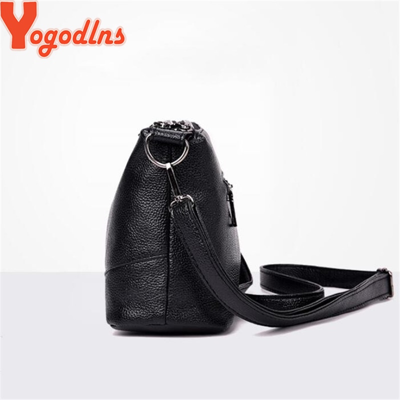 Yogodlns Double poches sacs à bandoulière en cuir souple PU femmes sac à bandoulière avec deux sangles épaule femme sacs de messager noir