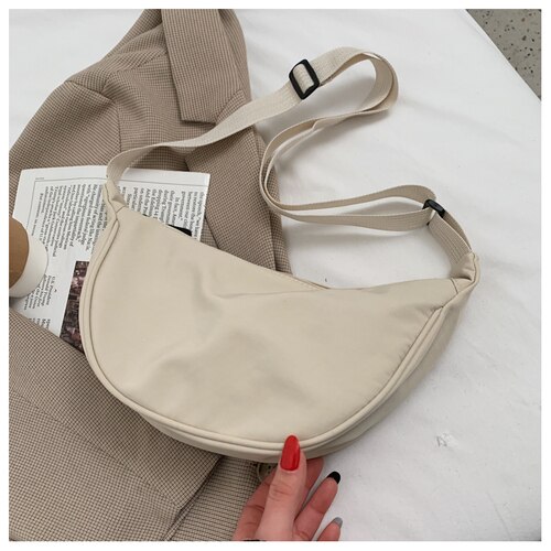 Ladies Nylon Hobos Underarm Bag Solid Color Single Shoulder Messenger Bags for Women Simple Female Daily Purse Handbags: Beige