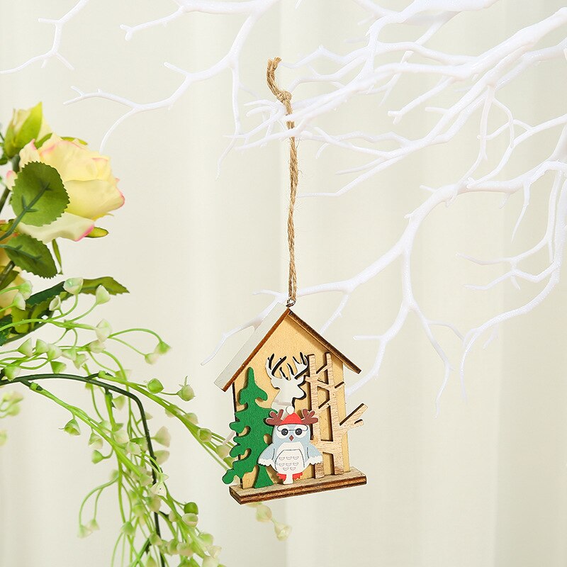 noël bois couleur maison pendentif fête décoration accessoires arbre de noël ornements petit Bracelet breloque