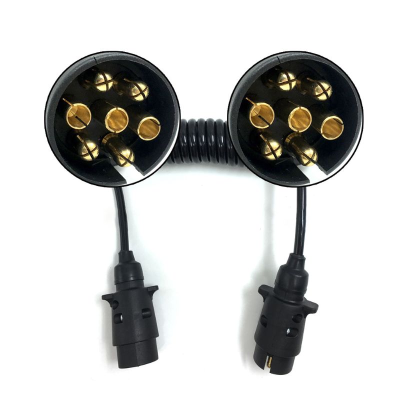 7 Pin Plastic Trailer Plug X2 w/curly extension Cable 1.5M Male to Male 12V Trailer Lighting Board Caravan 270E