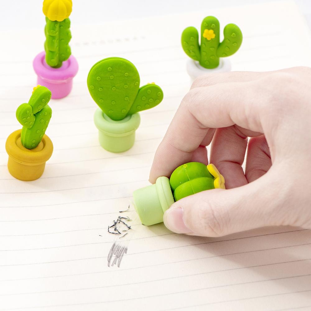 5 st kawaii mjuk kaktus suddgummi krukväxter gummi suddgummi för penna fantastiska barn pappersvaror skolmaterial  h6371