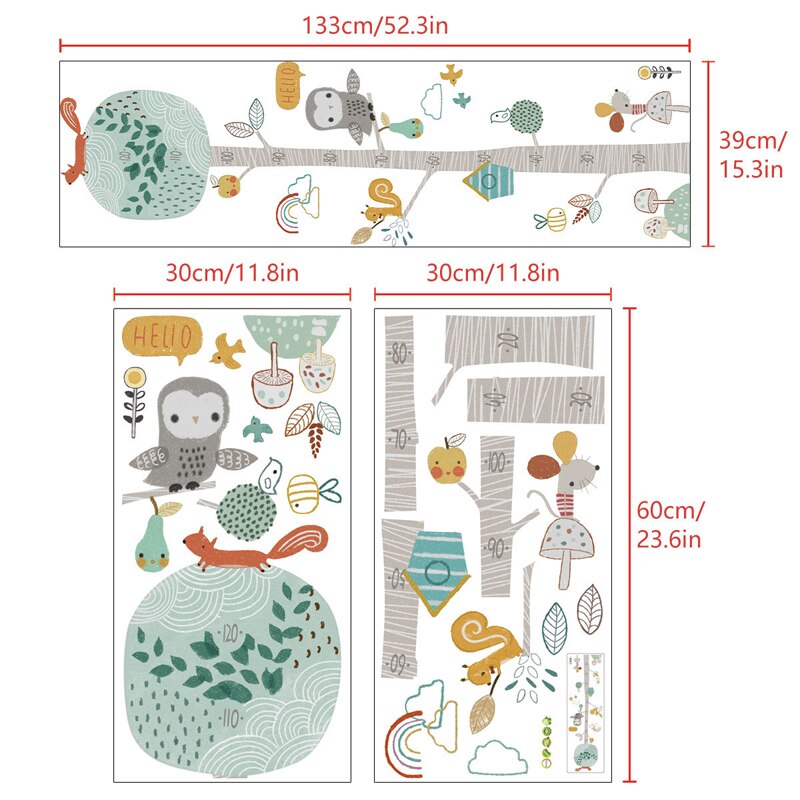 Leuke Bos Boom Hoogte Meet Muursticker Voor Kinderkamer Nursery Kind Groeigrafiek Muurtattoo Baby Dier Kamer decor