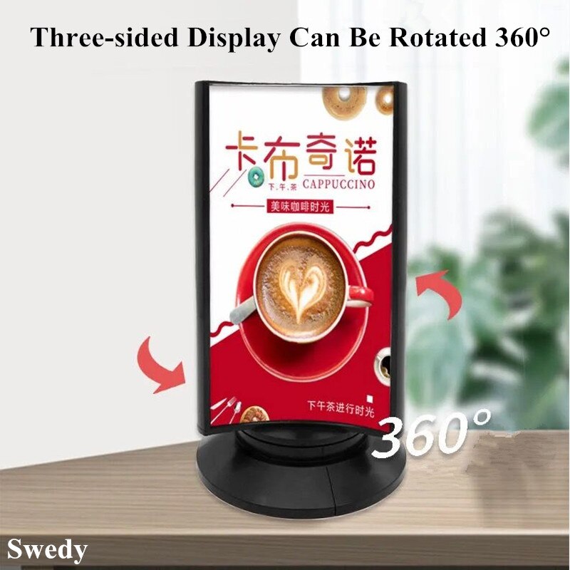 Three Side Rotating Plastic Sign Holder Stand Picture Photo Ad Display Frame Tabletop Menu Holder Display Stand