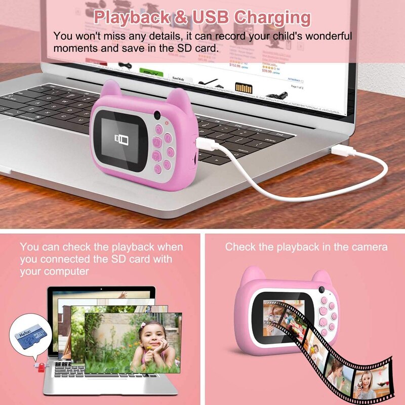 720P Instant Print Camera, Kids Digital Instant Camera Lanyard Video Camcorder, Camera for Boys and Girls