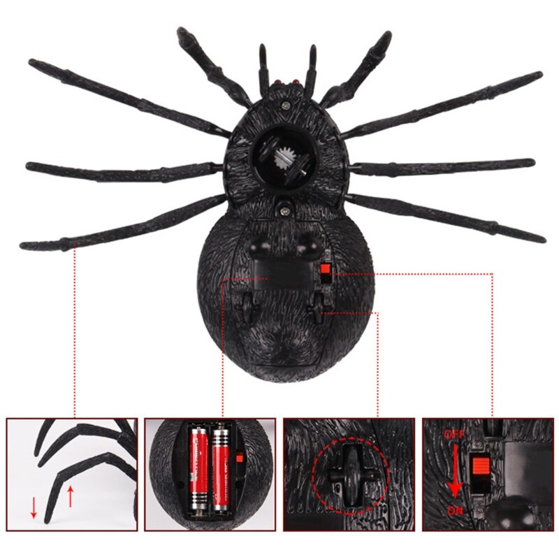 2 Channel Remote Control Simulation Electric Spider Model Toy Eyes Glowing Tricky Scary RC Toys Halloween Spoof Props