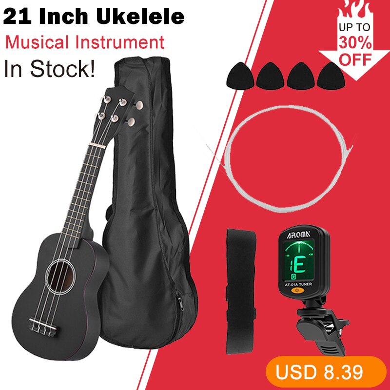 Ukelele Soprano acústico de 21 pulgadas, Kit de Ukelele de tilo de 21 pulgadas y Bolsa, correa de cuerdas, sintonizador, instrumento Musical
