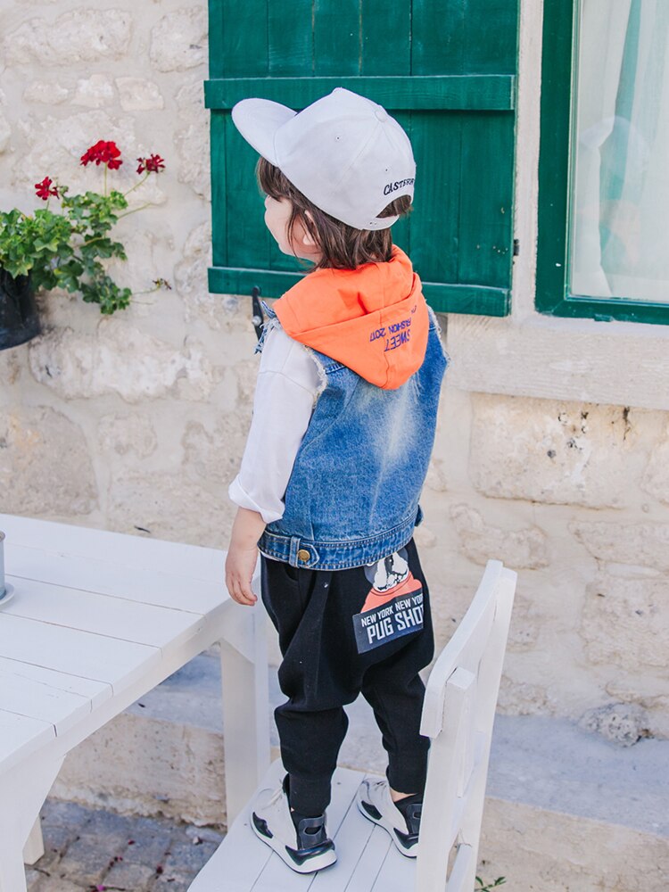 Kids Hooded Denim Vest Lente Leisure La Lian Shan Baby Jas Zhong Xiao Tong Jongens Vest