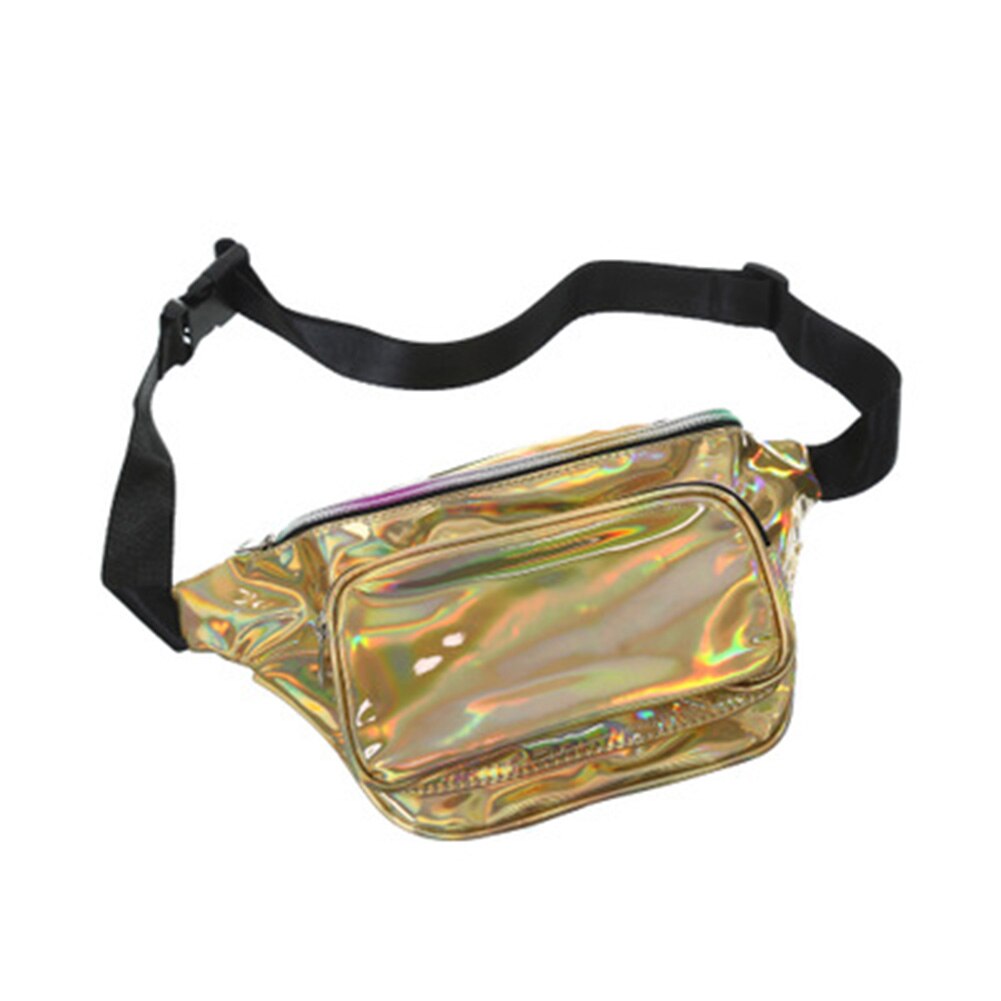 Venda quente mulheres holograma cintura saco pacote crossbody ombro saco de viagem bolsa-b5: Ouro / Dourado