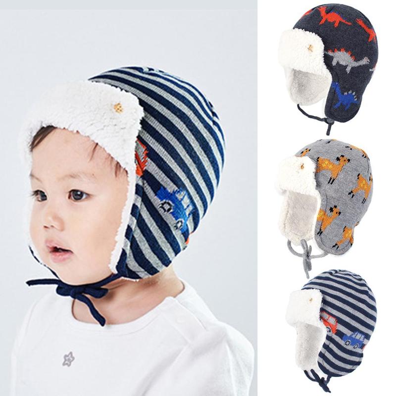 Kinderen jongen meisje winter warme fleece muts kinderen katoenen gebreide bedrukte mutsen