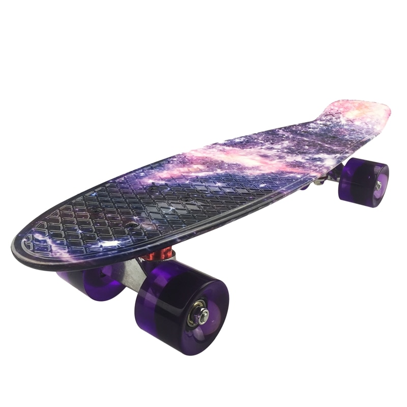 Skateboard mini cruiser board 22 inch  x 6 inch retro longboard skate long board grafisk galakse lilla: Default Title