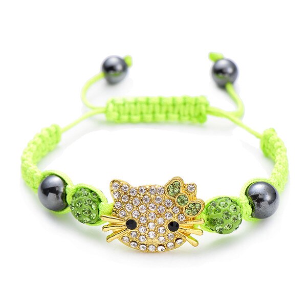 Kids Bracelet Children's Bracelet Connecte Handmade Cute Cat Bracelet for Girls Boys Crystal Beads Braid Charm Bracelets: gold green