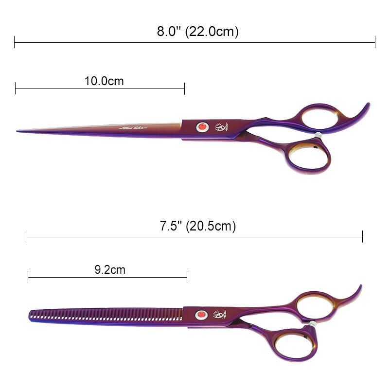 8" Pet Scissors for Dog Grooming Japan 440C Pet Cutting Shears Animal Trimming Thinning Tijeras Curved Shear B0045A