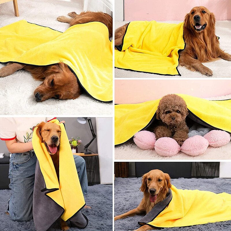 Hond Badhanddoek-Super Absorberende Microfiber Dog Handdoek Voor Kleine Medium Grote Honden En Katten, Geel & Grijs