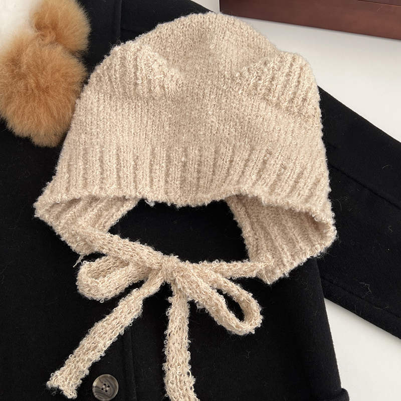 Japanse Kawaii Vrouwen Hoeden Schattige Beer Oren Pluche Mutsen Herfst En Winter Warm Gehoorbescherming Gebreide Touw Bommenwerper Hoed: WHITE