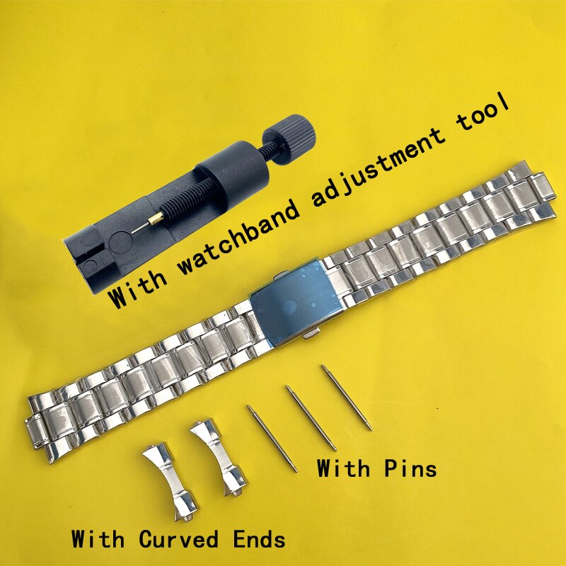 Böjda ändar 20mm 22mm klockarmband i rostfritt stål länk armband armbandsurarmband herrbyte klockarmband med stift