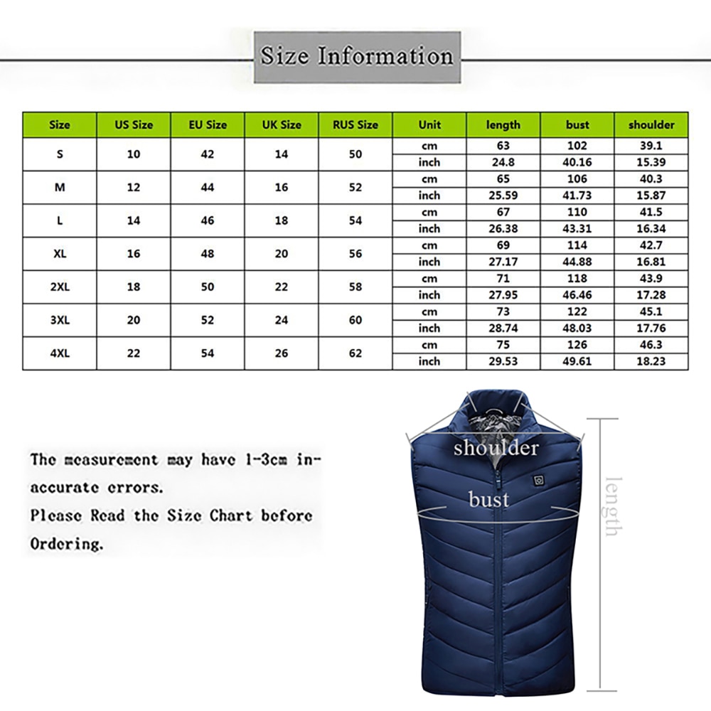 CYSINCOS Heating Vest Washable Usb Charging Heating Warm Vest Control Temperature Outdoor Camping Hiking Golf