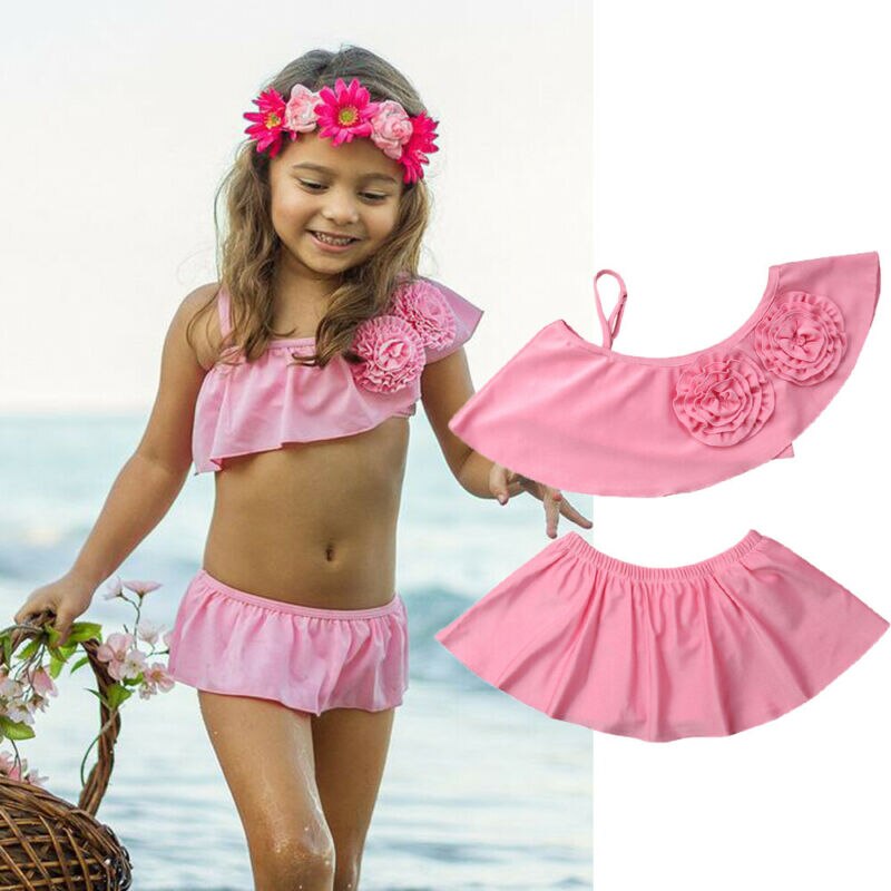 Imcute Brand 2PCS Cute Baby Girl Swimwear Summer Flower Bikini Set Tutu Kid Girls Swimwear Cute Swimsuit Bathing Suit