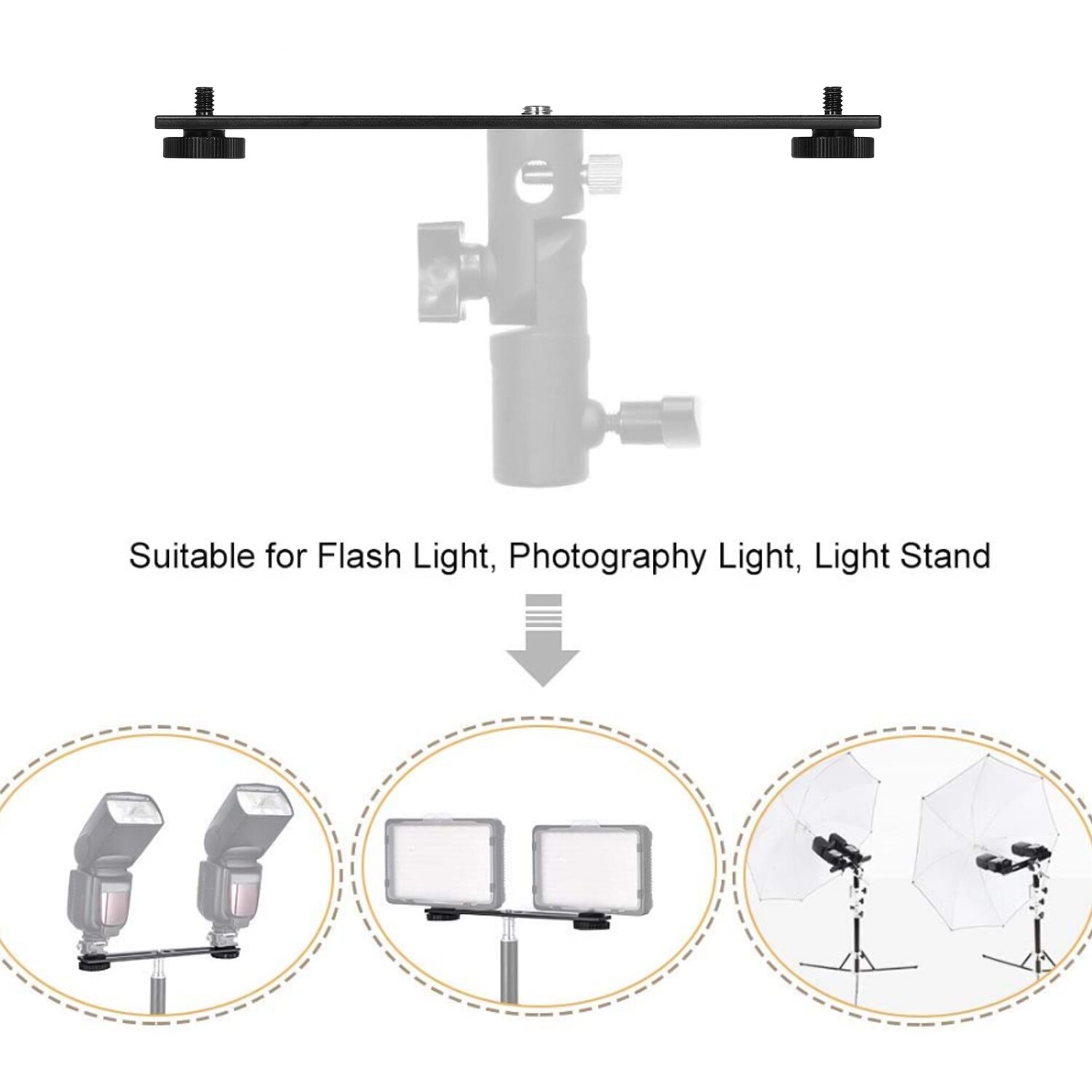 Photography Dual Camera Mount Tripod Bracket Camera Flash Bracket Extension Bar 1/4"Screw for Camera DSLR Light Stand Microphone