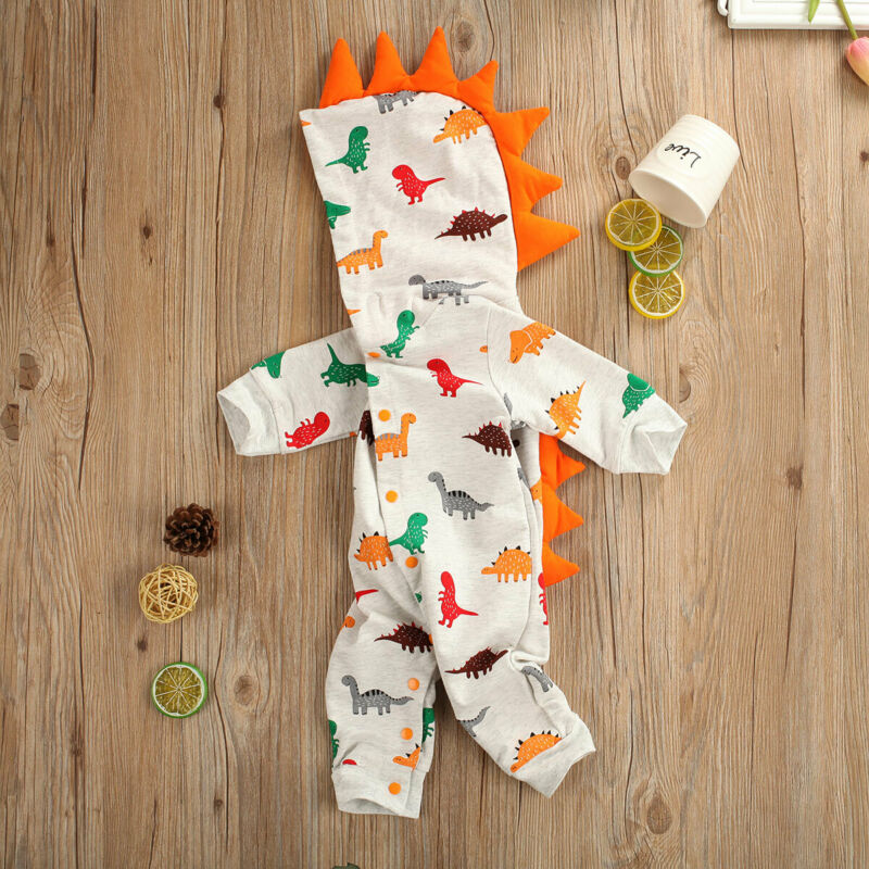 0-24M Toddler Baby Boy Girl Kid Rompers Long Sleeve Dinosaur Climbing Suit Romper Autumn Hooded Clothes