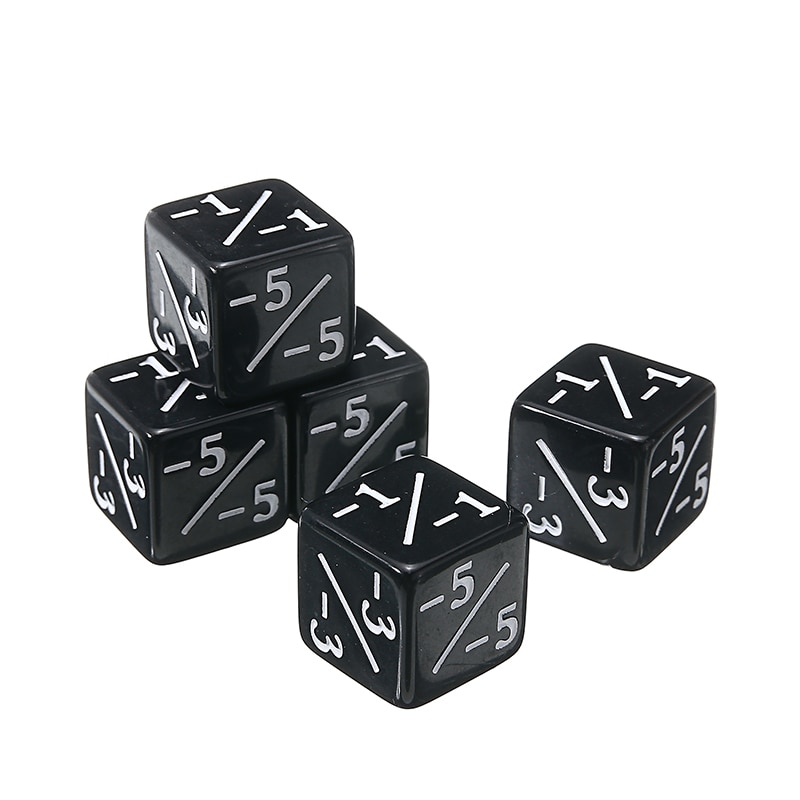 5pcs/set Black Dice Counters Negative -1/-1 Role Play Outdoor School Party Game Playing Dice