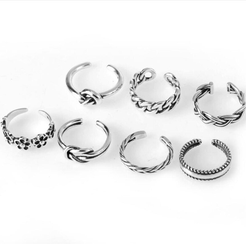 7Pcs Verstelbare Teen Ring Voor Vrouwen Meisjes Lagere Knoop Eenvoudige Knuckle Stapelbaar Open Staart Ring Band Hawaiian Voet sieraden