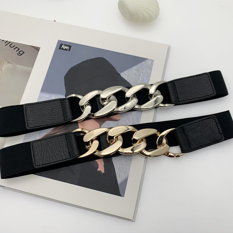 Gouden Ketting Riem Elastische Zilveren Metalen Taille Riemen Voor Vrouwen Ceiture Femme Stretch Cumberbanden Dames Jas Ketting Riem Tailleband