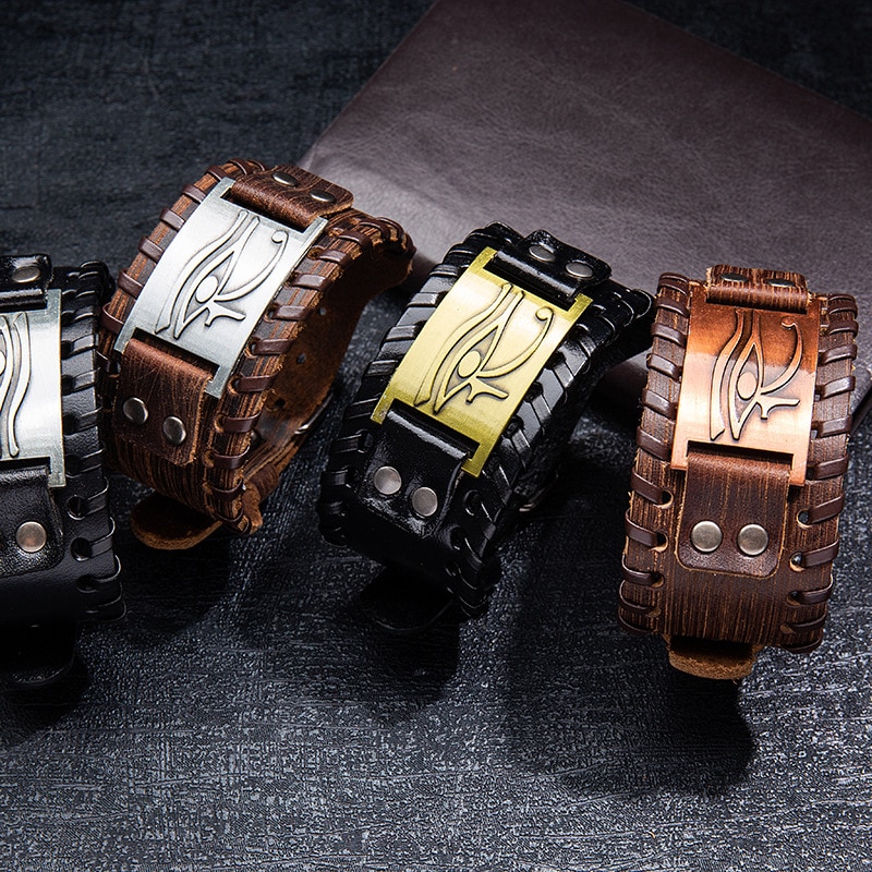 Trendy Verstellbar Alte Leder Armband für Männer Auge von Horus Symbol Wicca Amulett Armbänder Vintage Talisman Schmuck