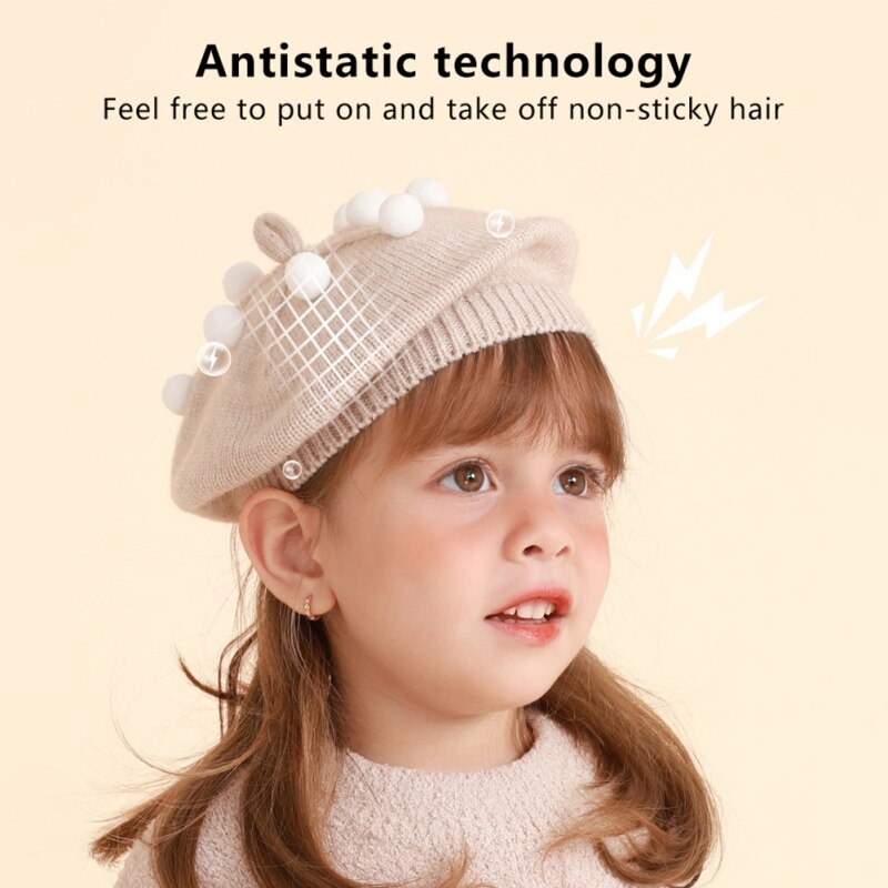 Autumn Winter Knitted Warm Hat Girls Cute Berets Caps Lovely Purl Beanies Hats Wild Cute Hair Ball Kids Knitted Thermal Beret