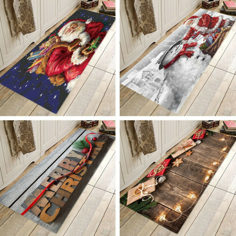 Tapis de noël antidérapant 8 Styles 5 tailles | Tapis de sol imprimé de noël père noël, tapis pour fête, décoration de noël pour la maison