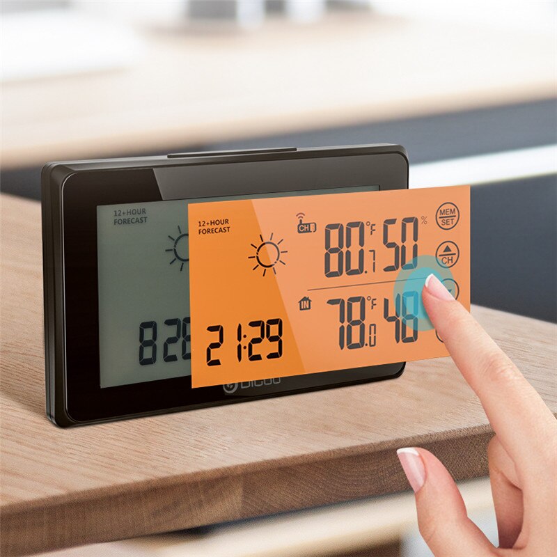 DIGOO-Alarma de estación meteorológica DG-TH0340, reloj con pantalla táctil de 12/24h, predicción de temperatura, alarma de humedad