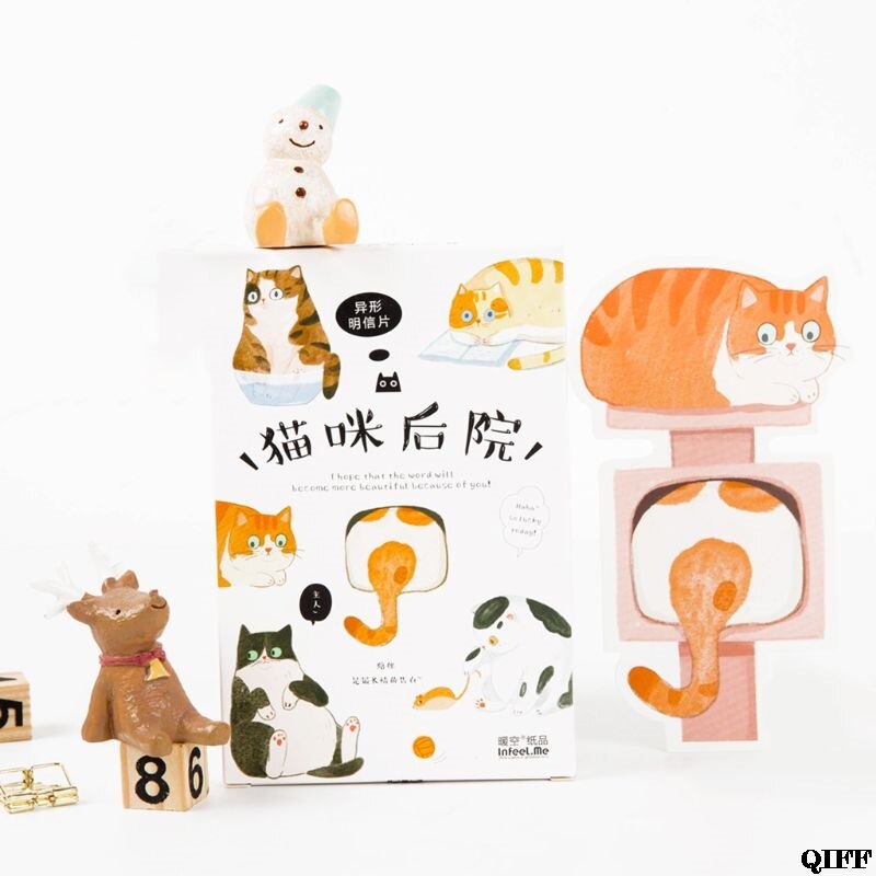 Postcard Hand-Painted Cat Shape Cat Hand-Painted Graffiti Style Small Fresh Cute Animal Shaped Card June 4