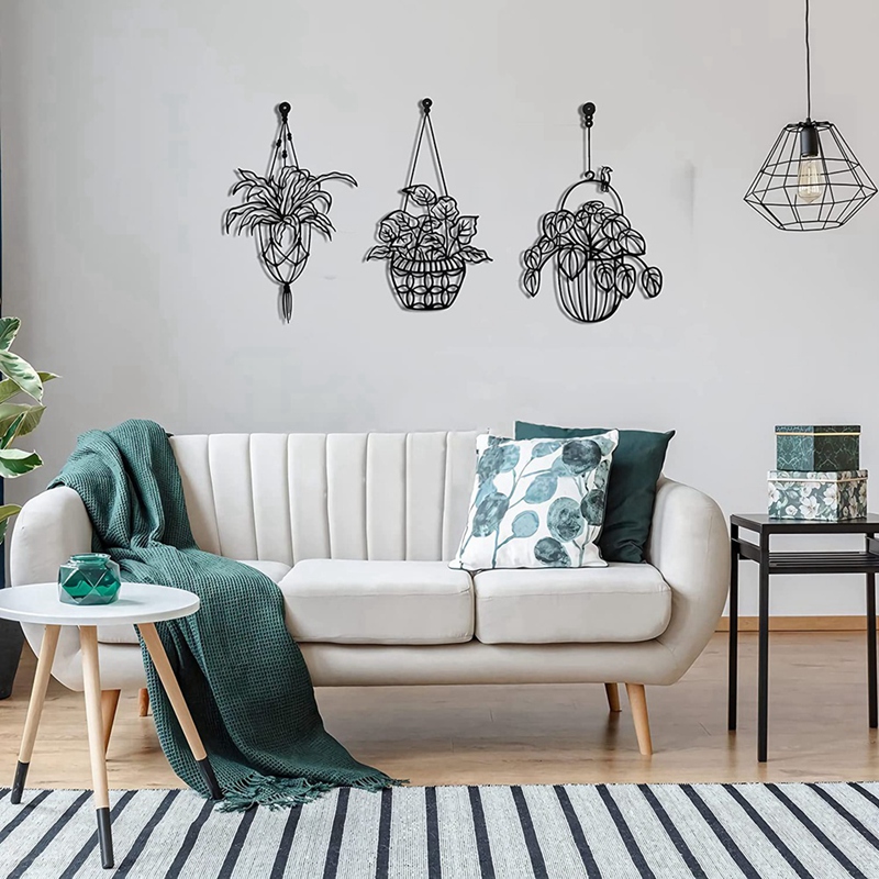 Set of 3 Black Metal Flowers Wall Decor Art,Metal Wall Decor for Living Room,Kitchen Wall Art Decor Metal Wall Sculpture