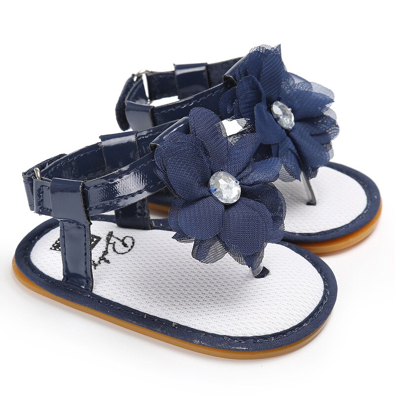 Brand Summer Newborn Baby Girl Sandals Flower Soft Sole Baby Shoes Prewalker Summer Princess Sandals for Girls: Blue / 0-6 Months