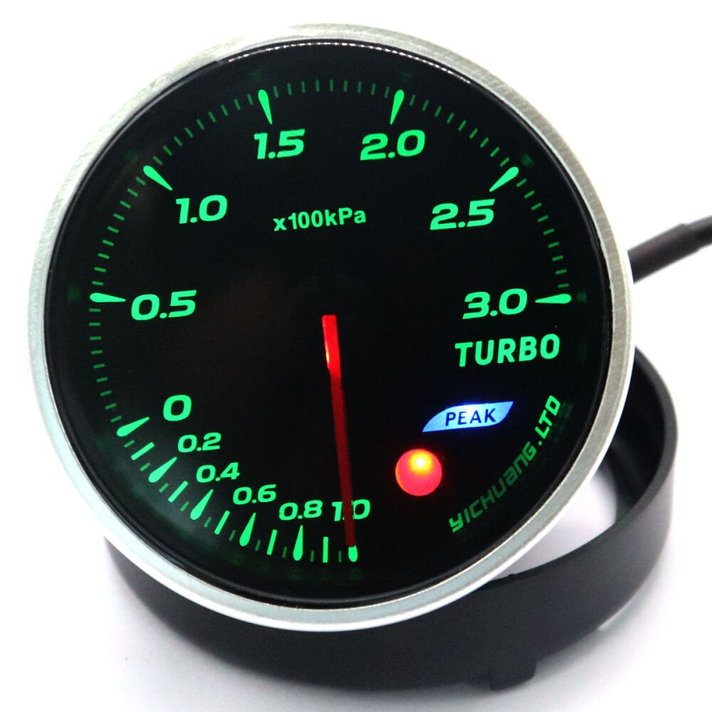 Modified Auto Car Instrument 12V 64 Color Backlight Adjustable 300KPa Turbocharger Gauge Car Meter with Sensor (Black)