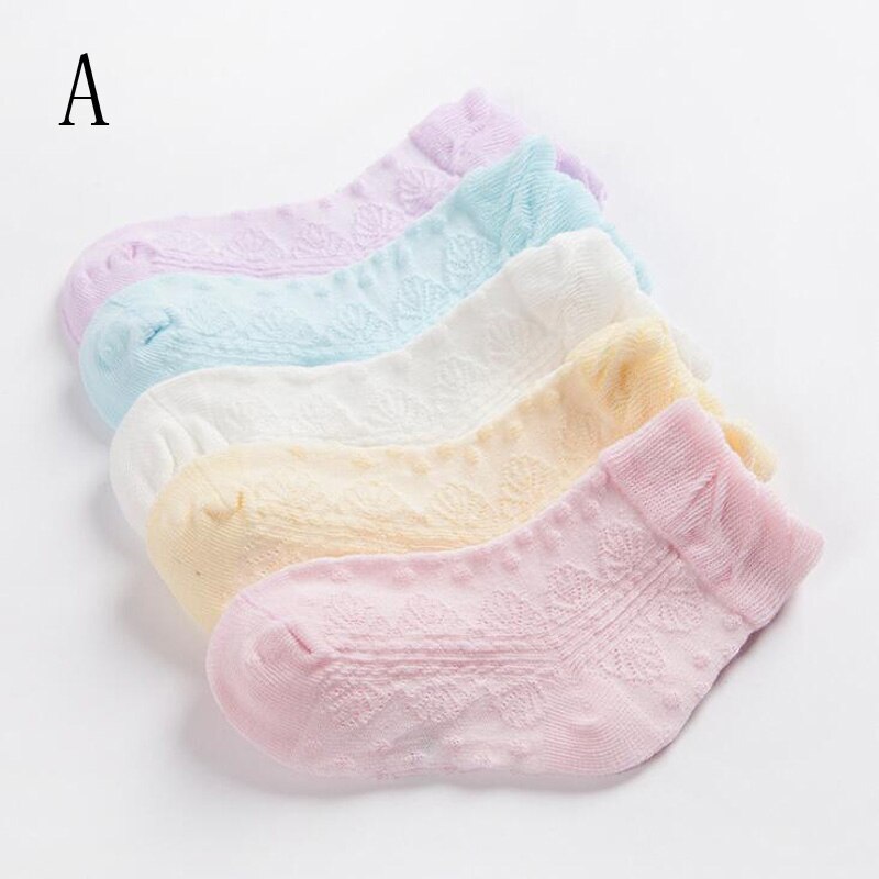 Calcetines finos de algodón para niños de 0 a 8 años, medias informales de color sólido para bebés, 5 par/lote