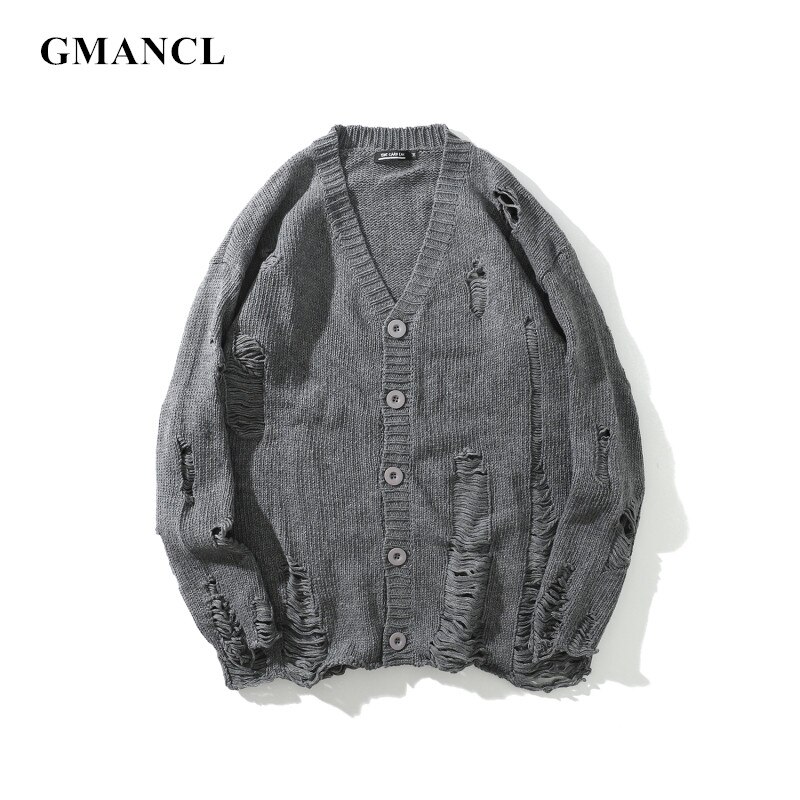 Cardigan de styliste en laine pour hommes, pull Streetwear Vintage, surdimensionné, , ample, avec trous déchirés, collection automne