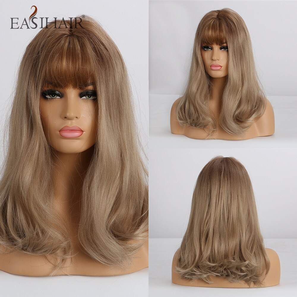 EASIHAIR Synthetic Wigs for Women Grey Short Wigs with Bangs Layered Natural Hair Wigs Daily Bob Hairstyle Wig Heat Resistant: lc243-2