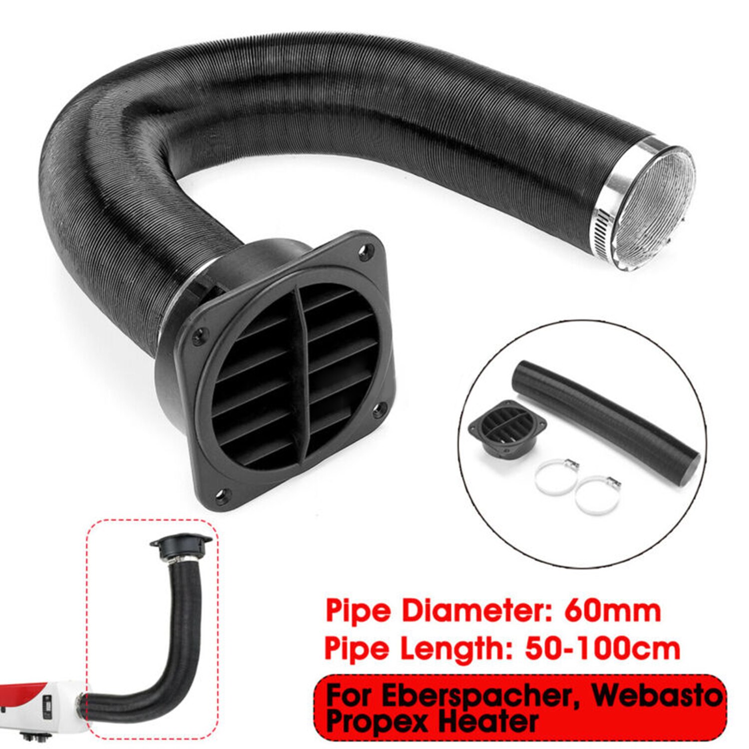 Propex Diesel Heater Heater Pipe Duct Vent Outlet Kit ＆Warm Air 60mm Accessories Black E76018 For Webasto Eberspacher