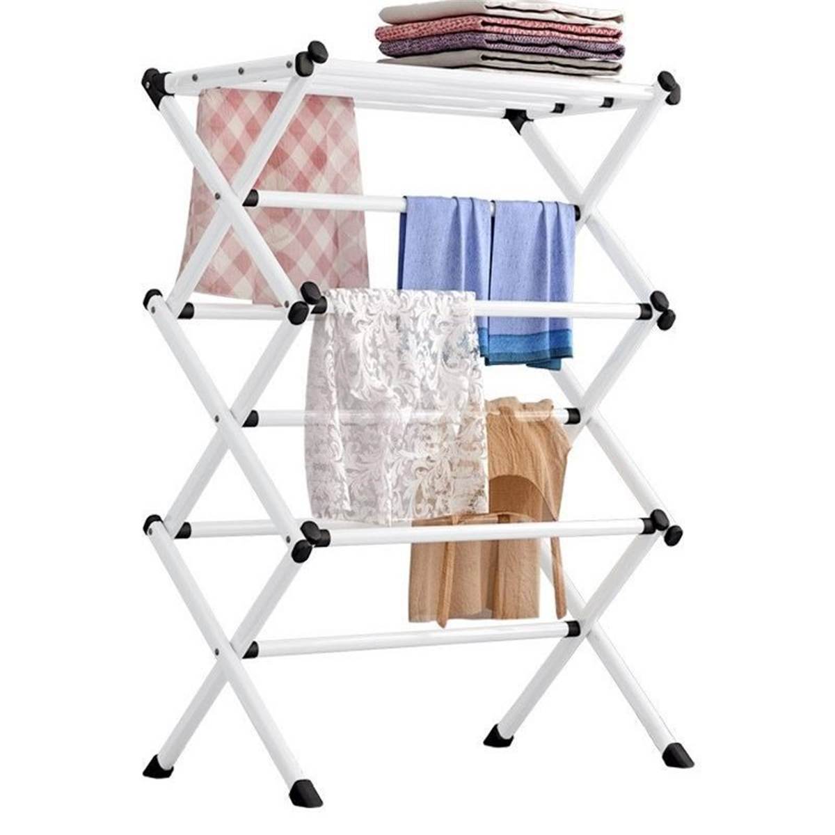 Iron Folding Clothes Drying Rack Indoor Outdoor Laundry Airer Room Storage Stand Foldable Clothes Drying Laundry Rack - White