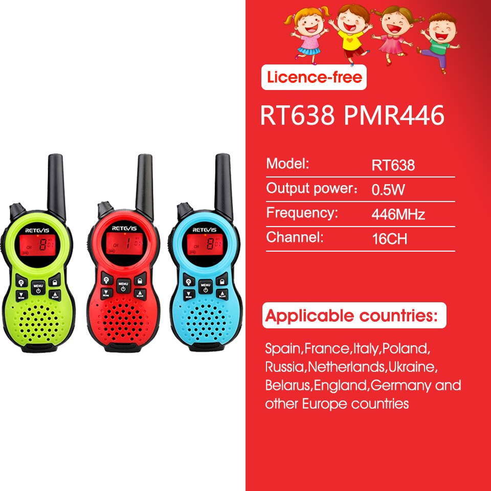 Retevis RT638 Walkie Talkie freundlicher 2 stücke PMR USB Ladung Taschenlampe freundlicher Spielzeug Radio Geburtstag Weihnachten für Jungen mädchen: 3Stck EU PMR