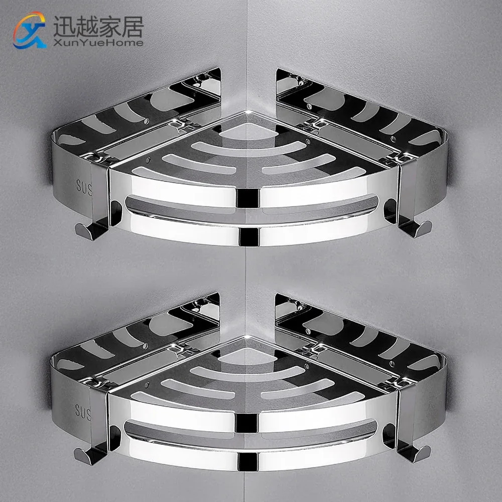 Punch-Free 304 Stainless Steel Bathroom Wall Corner Shelves Triangle Basket Toilet Shampoo Organizer Holder 00BS0102 Hanger Rack