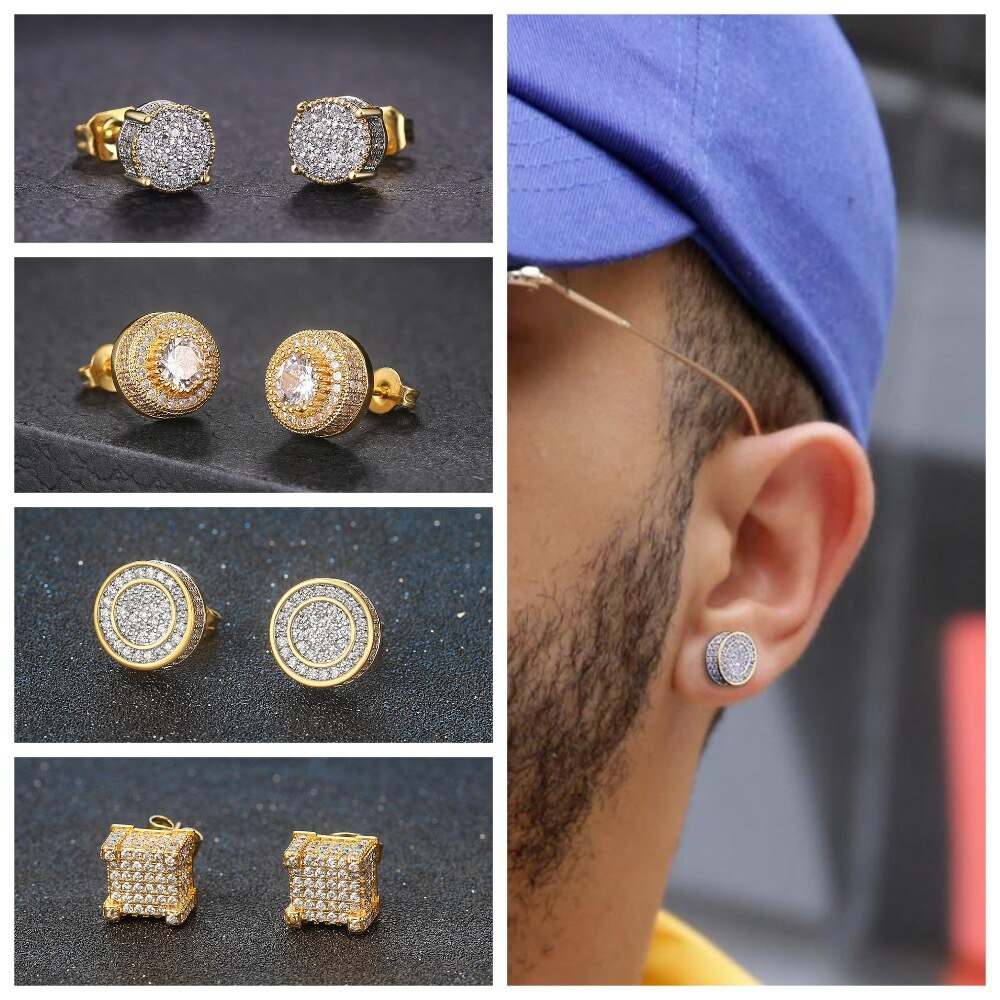 2022 Punk Hippie Stud Earrings for Men Women Trendy Hip Hop Rock Accessories Shiny Zircon Jewelry Rapper Earring Party